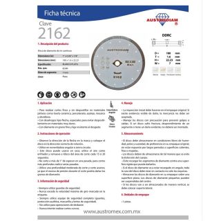 Disco de diamante rin continuo Porcelanato 7 Pulg 2162 Austromex