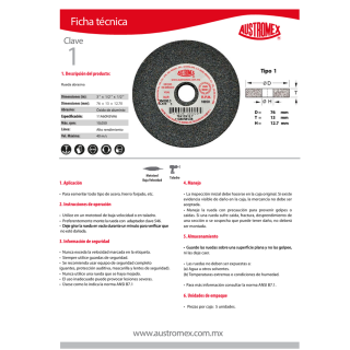 Rueda abrasiva vitrificada para taladro 1 Austromex