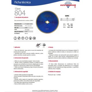 Disco de diamante rin continuo Uso General 804 Austromex