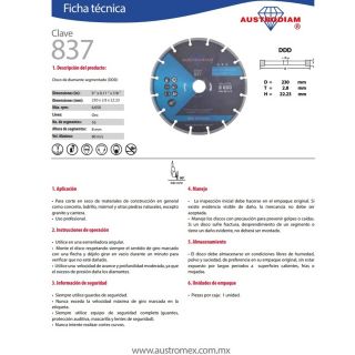 Disco de diamante segmentado Uso General 837 Austromex