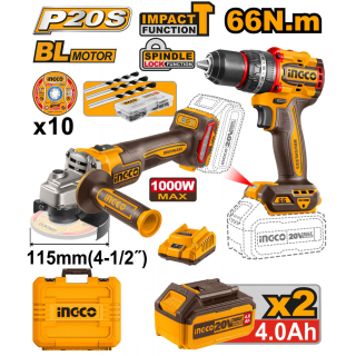 Combo Rotomartillo + Miniesmeriladora 4 1/2” 20V UCKLI20273 Ingco