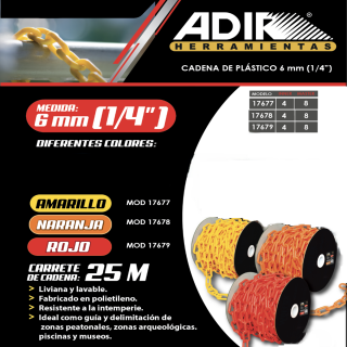 Cadena de Plástico Naranja 1/4" 25M 17678 Adir
