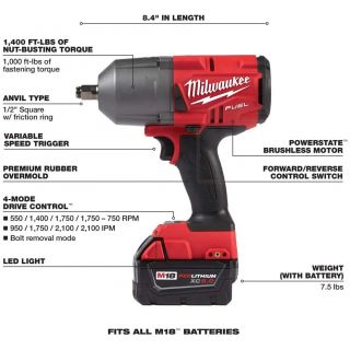 Llave de impacto 18V 1/2 Pulg alto torque 2767-22 Milwaukee