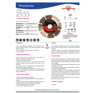 Disco de diamante segmentado HUM 4-1/2 Pulg 2555 Austromex