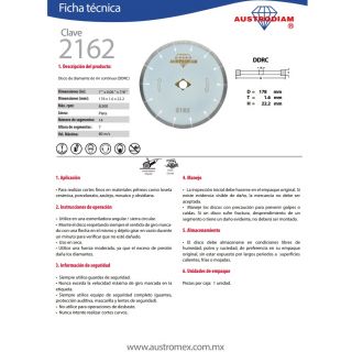 Disco de diamante rin continuo Porcelanato 7 Pulg 2162 Austromex