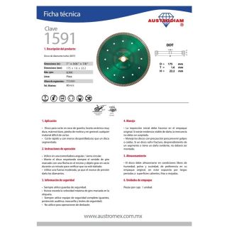Disco de diamante verde turbo Granito 7 Pulg 1591 Austromex