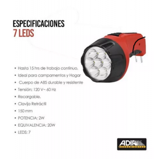 Lampara portátil recargable 7 leds AD-499 Adir