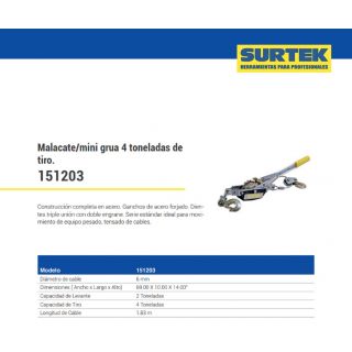 Malacate tipo matraca 4 Toneladas 151203 Surtek