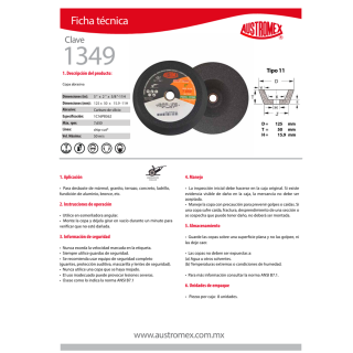 Copa Para Desbaste Piedra G16 5" x 2" x 5/8"-11H 1349 Austromex