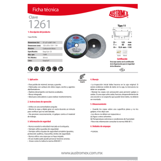 Copa Shellac - Easy Cut- C3 5" x 2" x 5/8"-11H 1261 Austromex