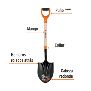 Pala redonda T-2000, puño "Y" 17160 PRY-P Truper