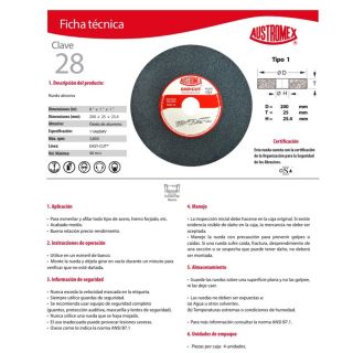 Rueda abrasiva para esmerilado de acero Easy-cut 28 Austromex