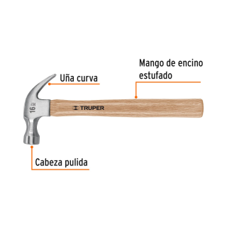 Martillo pulido 16 oz uña curva 16752 MA-16 Truper