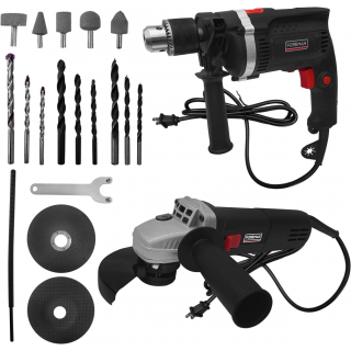 Kit Taladro y Amoladora angular con accesorios FO1695 Foreman
