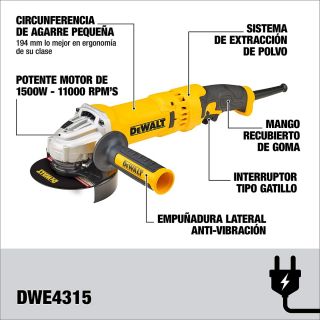 Miniesmeriladora 4-1/2 Pulg - 5 Pulg 1500W DWE4315-B3 DeWalt