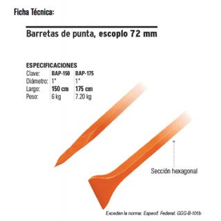 Barreta de punta de 1"x175 CM 10762 BAP-175 Truper