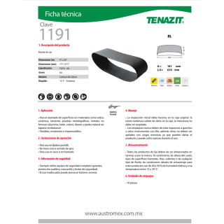 Banda de lija para vidrio TUCX 4X24 Pulg 1191 Austromex