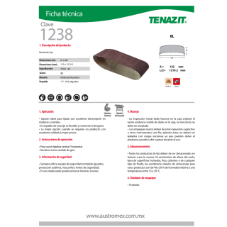 Banda de lija grano 80 TZAX 6X48 Pulg 1238 Austromex