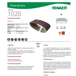 Banda de lija TZAX 76 x 533 mm grano 60 1020 Austromex