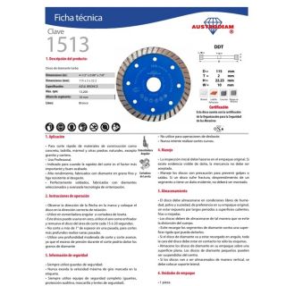 Disco de diamante turbo Uso General 4-1/2 Pulg 1513 Austromex