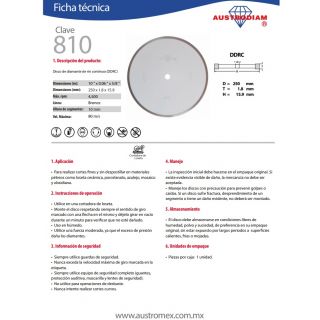 Disco de diamante rin continuo Porcelanato 810 Austromex