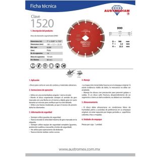 Disco de diamante segmentado Cantera 1520 Austromex