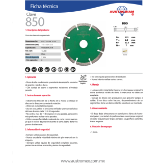 Disco de diamante segmentado corte granito 850 Austromex