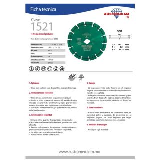 Disco de diamante verde segmentado Granito 1521 Austromex