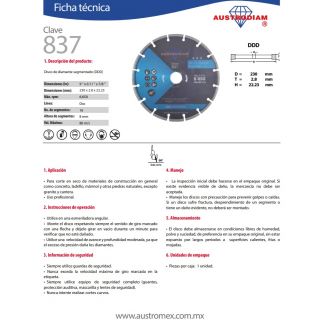Disco de diamante segmentado Uso General 837 Austromex