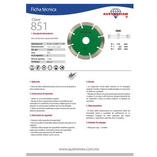 Disco de diamante segmentado corte granito 851 Austromex