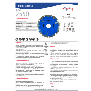 Disco de Diamante Turbo uso General 4-1/2" 2550 Austromex