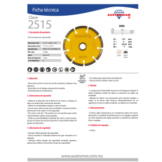 Disco de Diamante Easy-cut Cantera 4-1/2" 2515 Austromex