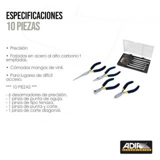 Juego de mini pinzas y desarmadores 10 Pz AD-456 Adir