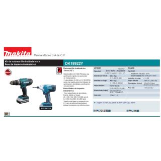 Kit de rotomartillo inalámbrico y llave de impacto inalámbrico DK18922Y MAKITA