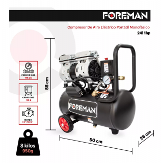 Compresor de aire 24lts libre de aceite silencioso FOCS03 Foreman