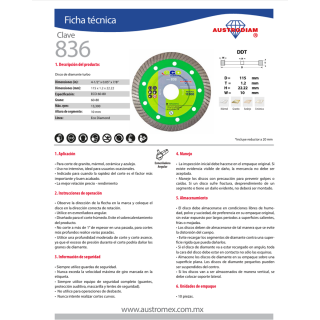 Disco Turbo Delgado de Diamante Granito 4 1/2” 836 Austromex