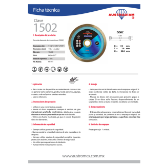 Disco de Diamante Easy-Cut 4-1/2" 1502 Austromex