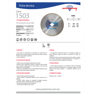 Disco de diamante rin continuo Easy-cut 1503 Austromex