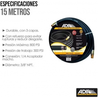 Manguera de alta presión macho 3/8 Pulg 15m AD-483 Adir
