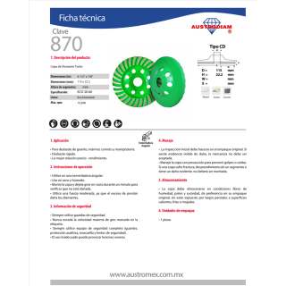 Copa de Diamante Turbo 4 1/2” 870 Austromex