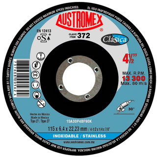 Disco para desbaste de acero inoxidable 4-1/2 Pulg 372 Austromex