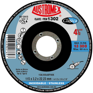 Disco para corte de acero inoxidable 4-1/2 Pulg 1302 Austromex
