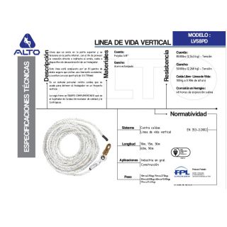 Línea de vida vertical 5/8X10m LV58DP10 Alto Altura Segura
