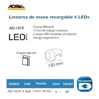 Lampara portátil recargable 4 leds AD-1019 Adir