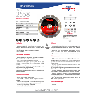 Disco de diamante segmentado HUM 7 Pulg 2558 Austromex