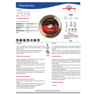 Disco de diamante rin continuo HUM 7 Pulg 2559 Austromex