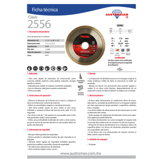 Disco de diamante rin continuo HUM 4-1/2 Pulg 2556 Austromex