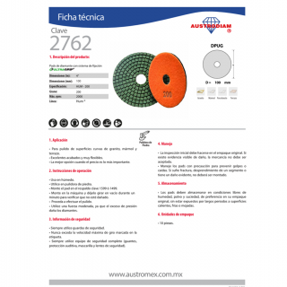 Pad de diamante Pulido en húmedo grano 200 Easy-cut 4 Pulg Austromex