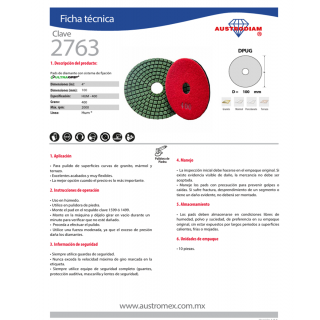 Pad de diamante Pulido en húmedo grano 400 Easy-cut 4 Pulg Austromex