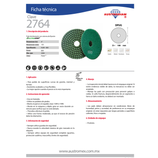 Pad de diamante Pulido en húmedo grano 800 Easy-cut 4 Pulg Austromex